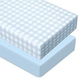 Peryiter 2 Pack Crib Sheets for Girls Boys Coquette Bed Sheet Set Fitted 52'' x 28' for Standard Crib Mattress Stretchable Soft Toddler Aesthetic Nursery Decor (Plaid Checkered,Blue)