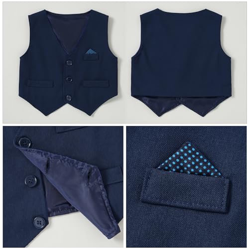 CARETOO Toddler Baby Boy Clothes Suit 5Pcs Gentleman Wedding Outfit Dress Shirt+Vest+Bow Tie+Suspender Pant Formal Set 12M-5T3