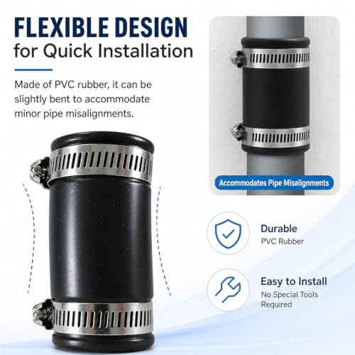 Conector flexible de tubo de goma resistente de 1.6 pulgadas con 4 abrazaderas 5