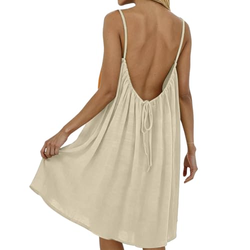 Rückenfrei Kleid Damen Ärmellos Spaghettiträger Rückenfreies Midikleid Sommer Lässig Strandkleider Elegantes Fließendes A-Linien Freizeitkleid...