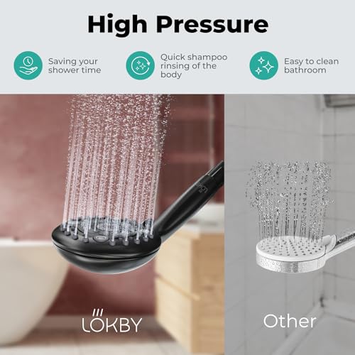 LOKBY 5 High Pressure Handheld Shower Head 6Setting High Flow Even with Low Water Pressure