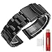 Produktbild 22mm Solide Schwarz Edelstahl Uhrarmband Gebürstetes Metall Uhrenband Doppelschlösser Faltschließe Armbanduhr für Damen Herren