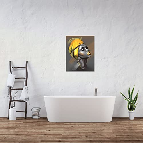 Lb Framed African American Women Canvas Wall Art Black Woman Yellow Hair Beauty Abstract Painting Canvas Prints Living Room Bedroom Bathroom Home Decoration Ready To Hang,12X16 Inch #TOP7