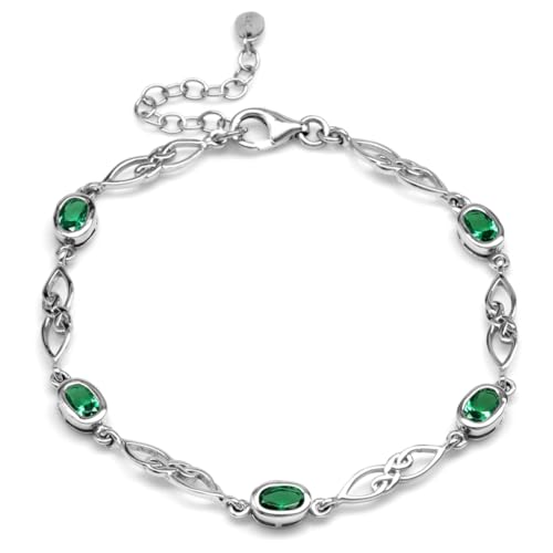 Image of Silvershake Birthstone Gemstones White Gold Plated or Yellow Gold Plated 925 Sterling Silver Scroll /Filigree Celtic Knot Weave 7.25 to 8.75 Inch with Adjustable Extension Bracelet Jewelry for Women