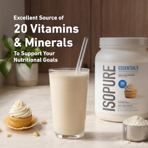 Isopure Essentials 100% Whey Protein Powder, Vanilla Buttercream 13.29 OZ - image 6