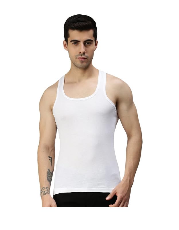 Image of INNERO Men's Pure Cotton Regular Fit Round Neck Sleeveless Vest (White, Pack of 2)