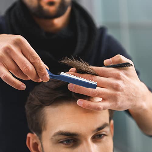 Hair Thinning Knife Hairdressing Barber Razor Hair Texturizing Cutting Razor With 10Pcs Replacement Stainless Steel Blades For Home Salon Use(Blue) #TOP4