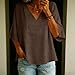 Cotton Linen Tops for Women Summer Loose Casual Gauze Shirt Fashion Ruffle 3/4 Bell Sleeve V Neck Beach Vacation Blouse Brown