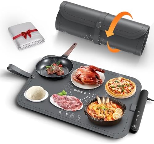 Graphene Warming Mat for Food - Removable Food Warmer Defrosting Tray Sourdough Heating Mat,6-Temp Control,Auto Shut-Off,Full Surface Heating,Child Lock for Countertop,Parties,Buffets