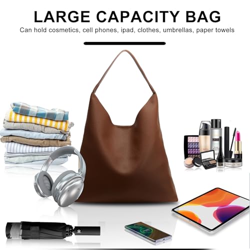Slouchy Leather Hobo Tote for Women, High-Capacity Shoulder Handbag3