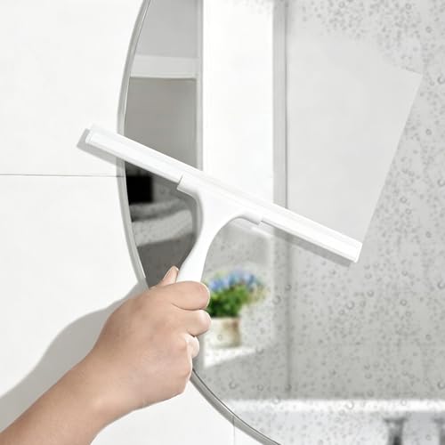 Image of SetSail Squeegee for Shower Glass Door, 12 Inches, White | All-Purpose Squeegee for Shower Glass Door Stainless Steel Window Squeegee with Hook for Car Windshield