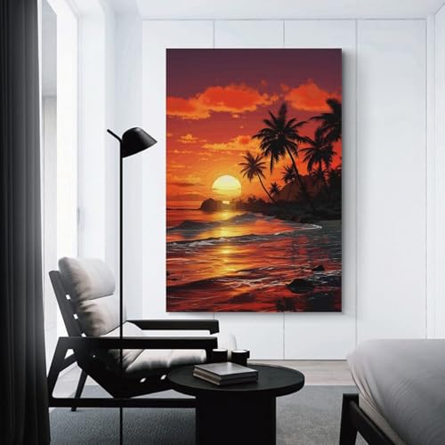 Toile murale coucher de soleil tropical tableau sans cadre 60x90