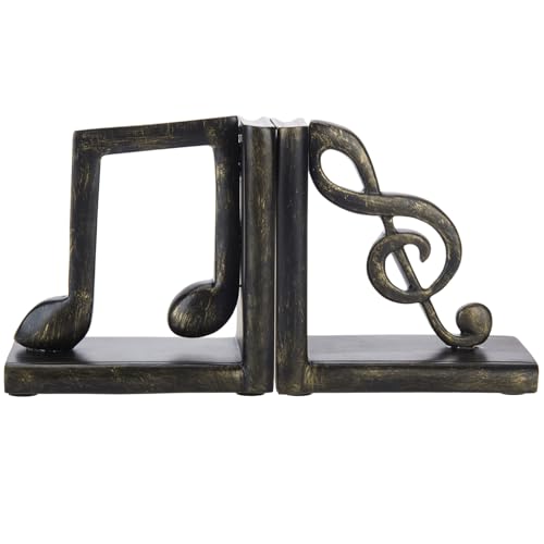 Mygift OFC1139BRN Tabletop Decorative Bookends, Elegant Brown Resin L-Shaped Desktop Book End Holders With Sculpted Musical Notes thumb #4