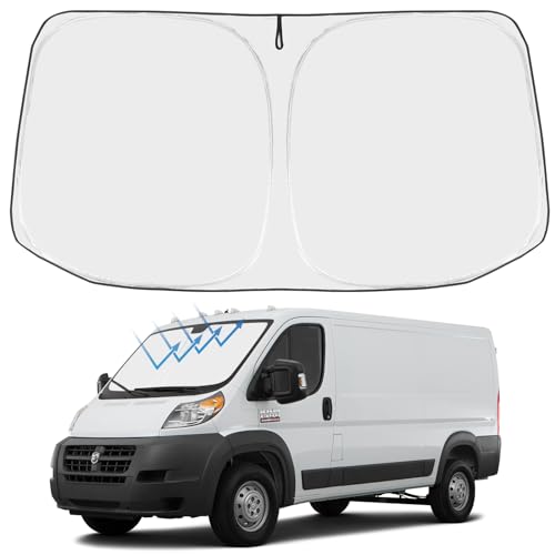 Proadsy Front Windshield Sun Shade Foldable Sunshade Protector Sun Visor Custom Fit 2014-2023 2024 Dodge Ram ProMaster Full Size Cargo Van Chassis Cab Cutaway Window Van Accessories 2023 Upgrade