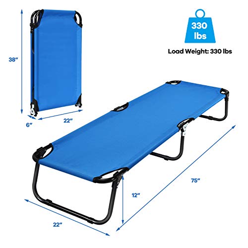 Gymax Camping Cot, 330 Lbs Folding Cot For Sleeping, Easy Set Up Cot Bed For Adults, Indoor &Outdoor Travel Adventure Picnic Hiking Cot For Patio Yard Home Office (Blue) #TOP6