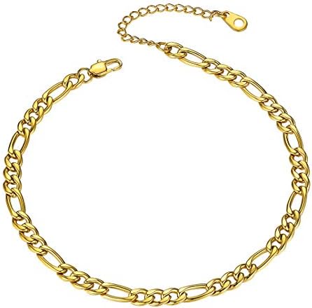 GOLDCHIC JEWELRY Ankle Bracelets for Women Girls, Stainless Steel Anklet Chains, Adjustable Figaro/Wheat/Marine/Twist Rope/Cuban Gold Anklets, Custom Foot Chain for Summer Sandals Barefoot Jewellery