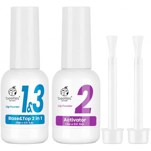 Beetles Dip Powder Liquid Set, 2 in 1 Dip Base & Top Coat with Activator