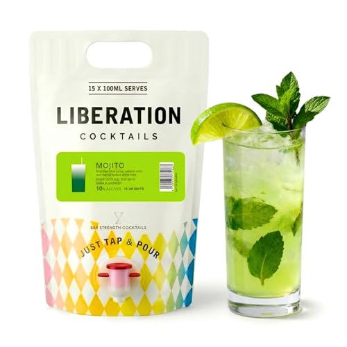 Liberation Cocktails Mojito 1.5L Cocktail Pouch Ready To Drink Cocktail Mix Made with Real Fruit Minty Cuban Punch with White Rum Low Calories and Low Sugar 10% ABV 15 Serves