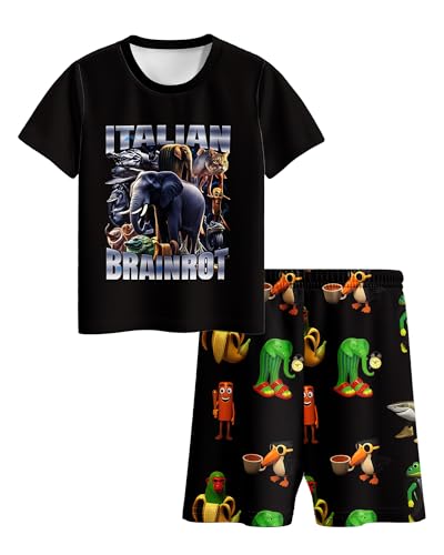 Gaifully Brainrot Game Boys Short Pyjamas Set Sleepwear Short Sleeve Pjs 2-Piece Pajamas Nightwear Loungewear 5-12 Years Black