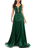 Haisora Ladies Formal Ball Gowns Wedding Anniversary Backless Maxi Satin Dress (Dark Green XXL)