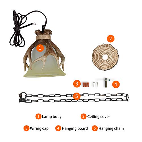 Bainuo Rustic Pendant Lighting For Kitchen Island Dining Room Foyer Farmhouse,Mini Glass Hanging Light Fixture Deer Horn Antler Pendant Light #TOP4