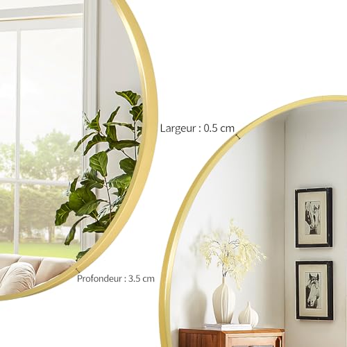 Miroir mural rond doré 76 cm verre trempé BEAUTYPEAK