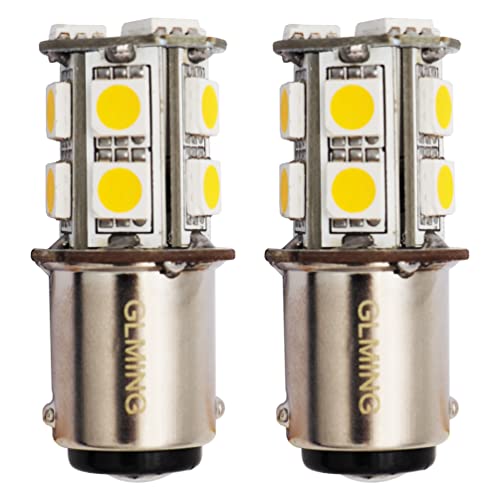 Glming Ba15d 1076 1142 1004 - Bombilla LED interior (2 unidades, 13 5050Smd AcDc 12 V, 24 V, luz blanca cálida)