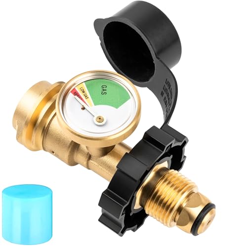 YEYETUO 100 lb Propane Tank Adapter Propane Tank Gauge with Gauge Fit POL to QCC1 Propane Tank Adapter Old to New Connection Type 100lb Propane Tank Gauge