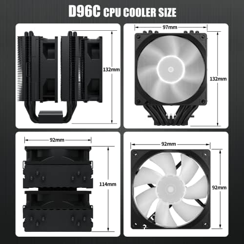upHere CPU Air Cooler with 6 Heat Pipes,Dual-Tower with Dual 92mm PWM Addressable RGB LED Fan,CPU Fan for Intel LGA 1700 1200 115X/AMD Ryzen AM4 Universal Socket,D96C