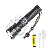 ◀[ENTRADA/SALIDA USB Y PANTALLA DE ENERGÍA:] Viene con una batería recargable 18650 y un cable USB, la linterna se puede cargar desde cualquier toma USB. Además, también se puede utilizar como un banco de energía para cargar su teléfono en caso de emergencia. Además, hay 4 luces indicadoras sobre el interruptor, claramente para saber cuánta energía queda. Al usarlo por primera vez, retire la envoltura de plástico de la batería. de lo contrario no se puede conectar bien para recargar.