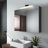 EMKE Spiegelschrank Bad mit Beleuchtung Badezimmer spiegelschrank 85x14,5x65(BxTxH) cm Spiegelschrank Bad mit Spiegelleuchte 40cm Neutral Licht Badschrank mit Doppelseitiger Spiegel (Schwarz)