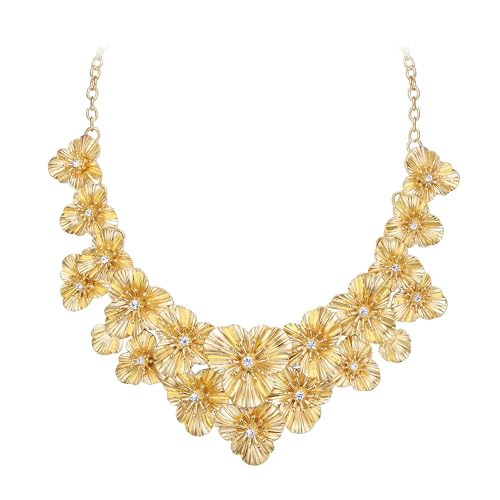 EVER FAITH - EVER FAITH Collier plastron en forme de fleur dorée, hypoallergénique et léger, en métal doré, motif floral, pour l'été, la plage, les vacances, pour femme, Métal