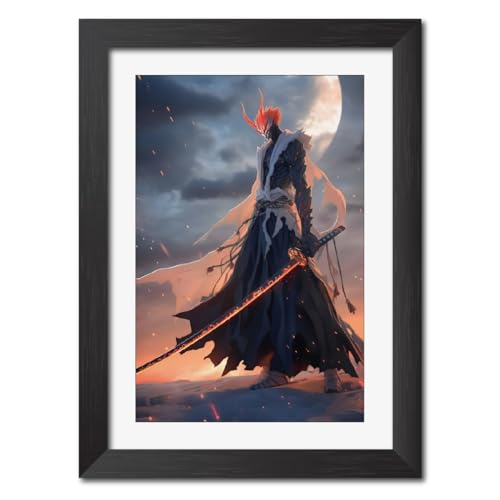 Image of TenorArts Ichigo Kurosaki Poster Bleach Anime Laminated Posters Photo Frame Painting with Matt Finish Black Textures (12inches x 9inches)