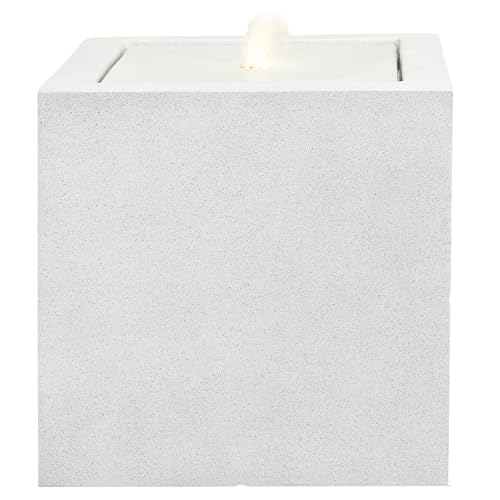 Sunnydaze Outdoor Water Fountain with LED Light - Modern Square Bubbler Water Feature with Pump - 17.5
