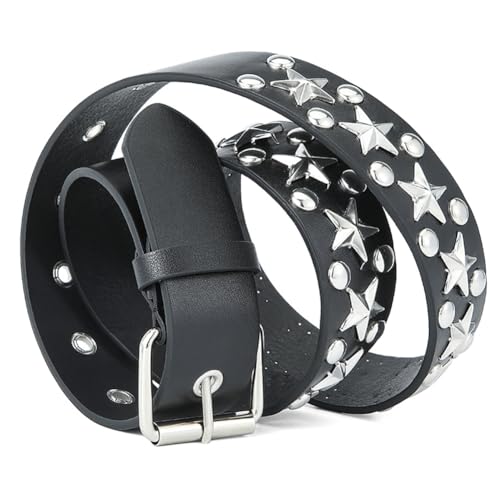 Katutude Women's Studded Belts for Jeans Dresses Pants Faux Leather Belt Classic Metal Buckle Leather Belt Punk Rivet Belt4