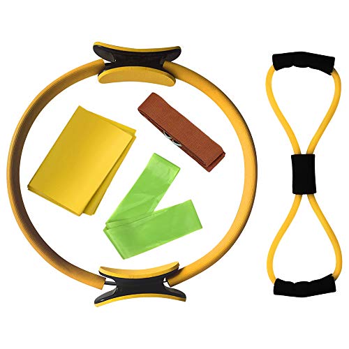 Lixada 5Pcs Fitness Resistance Band Set with Pilates Ring Yoga Cotton Strap Resistance Loop Band Figure 8 Resistance Band Exercise Stretching Strap Yoga Equipment Set