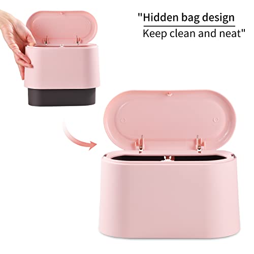 Image of SUBEKYU 0.5 Gal Mini Countertop Trash Can with Lid for Desktop, Small Garbage Can for Office, Tiny Wastebasket,Pink