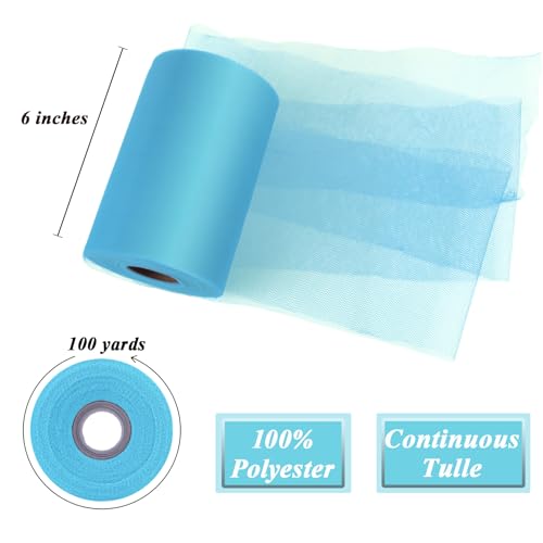 Image of Turquoise Tulle Fabric Roll 6 Inch x 100 Yards Tulle Ribbon