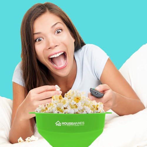 Image of Collapsible Silicone Microwave Hot Air Popcorn Popper Bowl With Lid and Handles - Green
