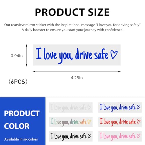 Image of Wevdn 6 PCS I Love You Drive Safe Sticker, Funny Waterproof Car Rearview Mirror Decal with Heart, Self Affirmations Sticker with Drive Safe Letters for Car Window Bumper Women Gift (Blue)