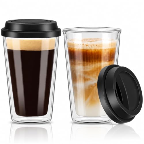 Qipecedm® 2 Packs Double Walled Glass Coffee Mugs...