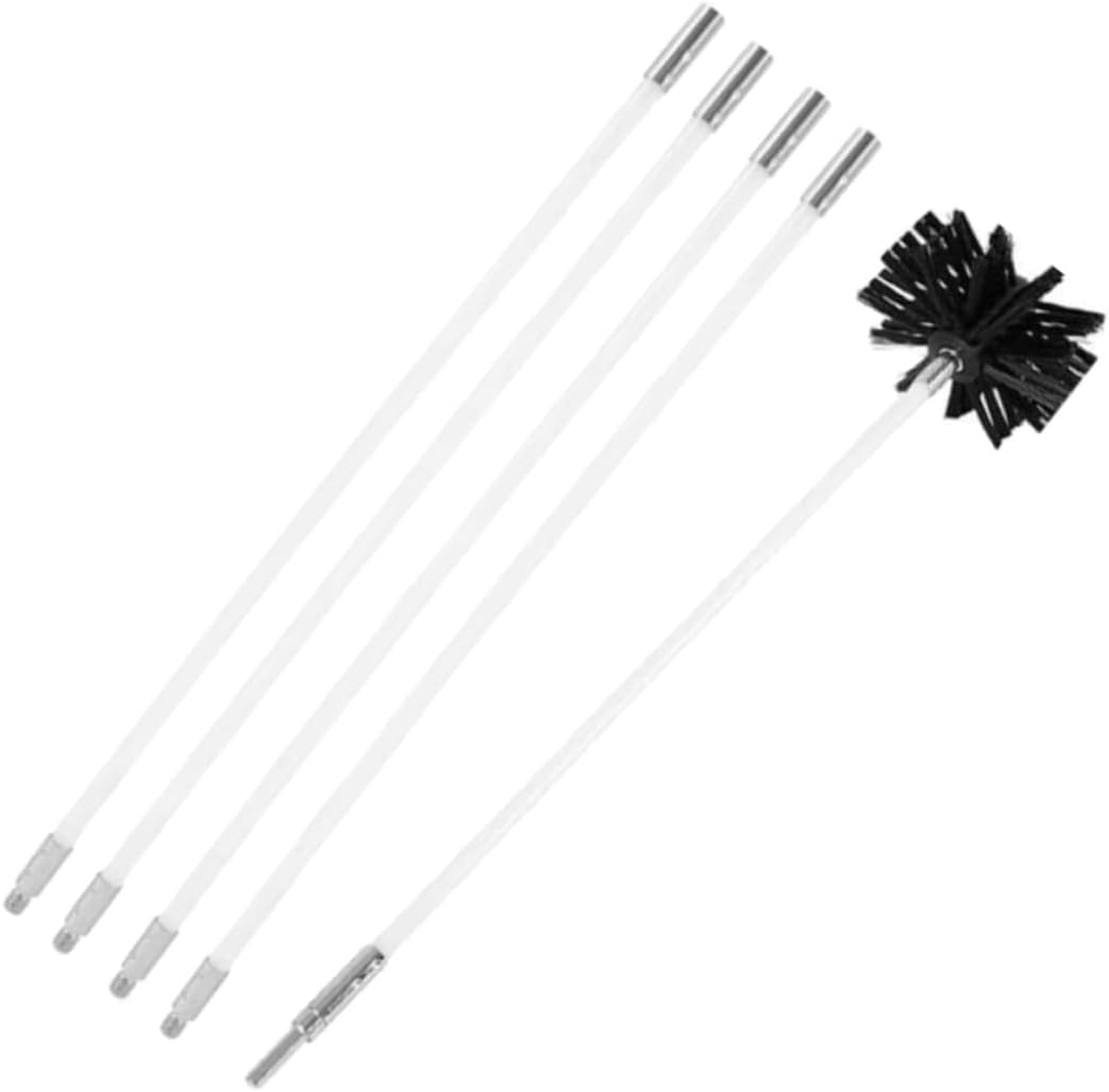 Flexible Chimney Cleaning Brush Kit 610mm 4 Rods + 1 Brush Head, Dryer Vent Lint Sweeping Tool for Fireplace, Duct, and Stove Pipe Cleaning