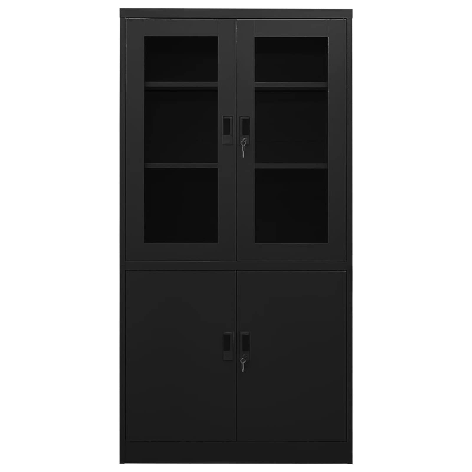 DJEKA Aktenschrank Abschließbar Metallschrank Büroschrank Werkstattschrank Mehrzweckschrank Stahl-Schwarz-90x40x180 cm-2