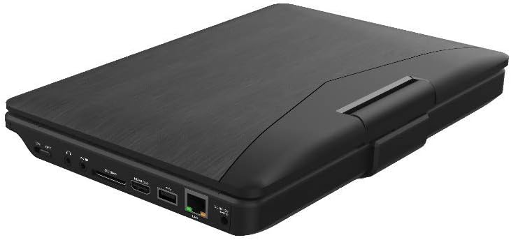Blackweb Portable Blu-ray/DVD Player closed, showing side ports including USB, SD card slot, HDMI out, and LAN.