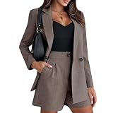 Blazer Sets Women 2 Piece Outfits Shorts Cotton Linen Long Sleeve Blazers Jackets Casual Business Work Office Suits
