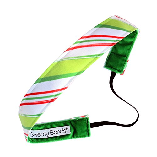 Sweaty Bands Fitness Headband - Peppermint Stick Green, Red - 1" Wide