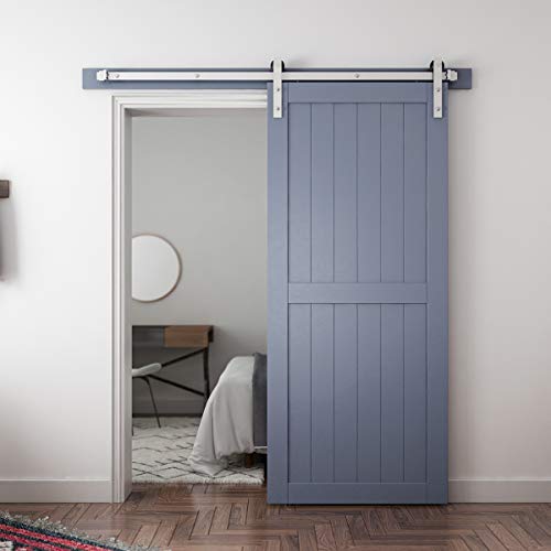 Image of SMARTSTANDARD 6ft Heavy Duty Nickel Sliding Barn Door Hardware Kit - Smoothly and Quietly -Easy to Install - Includes Step-by-Step Installation Instruction Fit 36 inch Wide Door Panel(I Shape Hanger)