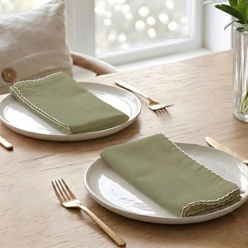 Image of The Home Talk Lace Table Napkins -Cotton Linen Blend Dinner Cloth Napkins for Parties,Dinners, Weddings, Cocktail&Christmas Decor|Soft,Reusable&Machine Washable|18 x 18 Inches (12, Seige Green)