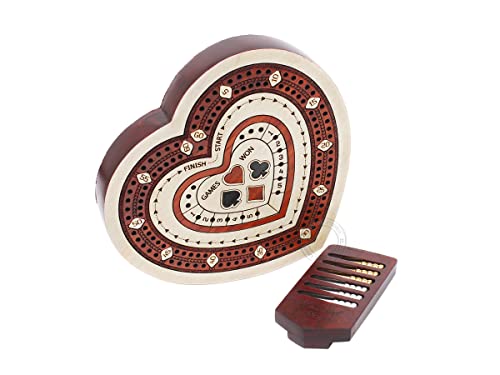 House of Cribbage - Heart Shape 2 Track Travel Cribbage Board en Madera de Arce y Madera de Sangre con Almacenamiento para Clavijas miniatura 3