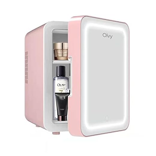Olvy Kosmetik Kühlschrank 4 Liter, Tragbarer Mini Kühlschrank mit LED Spiegel, Klein Skincare Fridge, Kühl und Heiß für Zimmer, Rosa